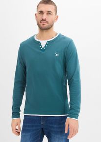 bonprix 2 in 1 Langarmshirt (2er Pack), petrol, Gr.60/62 (XXL), Langarmshirts im Doppelpack mit einer kleinen Stickerei, aus 100% Baumwolle