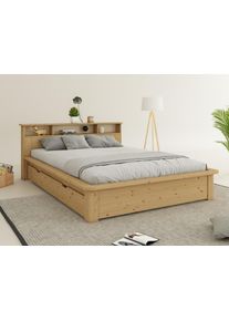 Massivholzbett OTTO HOME "KERO"Stauraum im Kopfteil", gelb (honigfarben), B:164cm L:224cm, Betten, Massivholzbett, zertifiziertes Massivholz (Kiefer), optional mit Schublade, Topseller