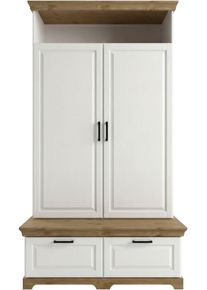 W&auml;scheschrank OTTO HOME "R&uuml;gen XXL&ndash; Landhaus-Charme mit maximalem Stauraum, zeitlos sch&ouml;n", wei&szlig; (wei&szlig;, honig), B:127cm H:216cm T:70cm, Massivholz, Schr&auml;nke, W&auml;scheschrank, Integrierte Sitzbank + Schubladen: Stauraum f&uuml;r Schlafzimmer+Diele