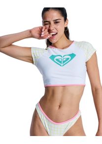 Rash Guard Roxy "The Swell Crop", Damen, Gr. XS, wei&szlig; (cloud dancer swell plaid), Obermaterial: 85% Polyester, 15% Elasthan., Shirts Rash Guard