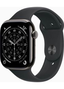 Apple Watch Series 11 Titan 46 mm (2025) | GPS + Cellular | schiefer | Sportarmband M/L | schwarz