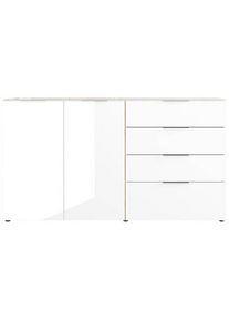 Germania , Wei&szlig;, Eichefarben , Glas, Holzwerkstoff , 6 F&auml;cher , 4 Schublade(n) Schubladen , 184x102x42 cm , stehend , Kleinm&ouml;bel, Kommoden, Sideboards