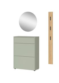 Livetastic , Gr&uuml;n, Eichefarben , Glas, Holzwerkstoff , 100x200x34 cm , Made in Germany , Garderobe, Garderoben-Set