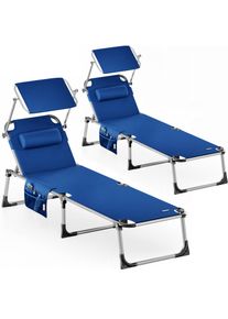Casaria Gartenliege Malta 2er-Set Blau 210x61x35cm Alu Sonnendach