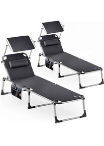 Casaria Gartenliege Malta 2er-Set Anthrazit 210x61x35cm Alu Sonnendach