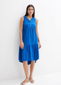 bonprix Kleid aus luftigem Musselin, blau, Gr.54, weit geschnittenes Musselinkleid aus reiner Baumwolle mit V-Ausschnitt, aus 100% Baumwolle