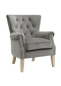 Mid.you , Grau , Holz, Textil , 73x86x75 cm , gepolsterte Armlehnen , Wohnzimmer, Sessel, Ohrensessel