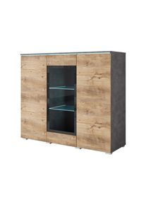P & B , Anthrazit, Kastanieneichefarben , Holzwerkstoff , 9 F&auml;cher , 120x103.3x39.5 cm , FSC , stehend, Beleuchtung , Kleinm&ouml;bel, Kommoden, Highboards