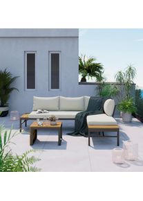 Ambia Garden Loungegarnitur, Akaziefarben, Holz, Metall, Textil, Akazie, vollmassiv, F&uuml;llung: Faserb&auml;llchen, Polypropylen,Faserb&auml;llchen, einzeln stellbar, 206x160 cm, wetterbest&auml;ndig, Gartenm&ouml;bel, Loungem&ouml;bel, Loungegarnituren