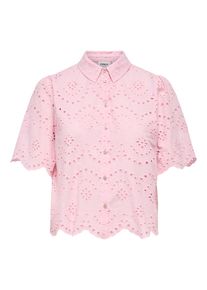 Spitzenbluse Only "ONLVALAIS S/S SHIRT WVN NOOS", Damen, Gr. L, pink lady, Web, Obermaterial: 100% Baumwolle, unifarben, loose fit normal, gewellter Abschluss, Blusen Spitzenbluse, Baumwolle, loose fit