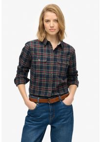 Karobluse Superdry "LUMBERJACK CHECK FLANNEL SHIRT", Damen, Gr. XS, gelb (navy, gelb check), Flanell, Obermaterial: 100% Baumwolle, kariert, relaxed fit, Blusen Karobluse