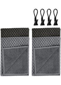 Geschirrtuch Wenko "Modell Miko mit Klemm-&Ouml;sen", schwarz (schwarz, grau), B:40cm L:60cm, Polyamid, Polyester, Geschirrt&uuml;cher, Geschirrtuch, saugstark & schnell trocknend, zum Abtrocknen & Polieren, Metall-Clip