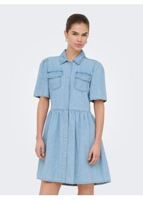 Jeanskleid Only "ONLEVELINE SS DNM DRESS AKM", Damen, Gr. XS, N-Gr, light blau denim, Denim/Jeans, Obermaterial: 100% Baumwolle, unifarben, kurz, Rundhals, Kleider Jeanskleid, Baumwolle