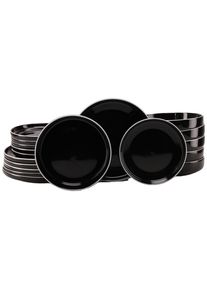 Teller-Set Creatable "Nordic Gourmet, Teller Set 18-tlg.", schwarz, 18, Steinzeug, Geschirr-Sets, Teller-Set, Minimalistisches Design, Gl&auml;nzende Glasur, Nordische &Auml;sthetik