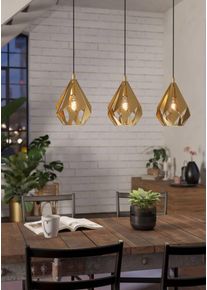 Eglo H&auml;ngeleuchte "CARLTON Pendellampe, Stahl, Esszimmerlampe, Retro, H&auml;ngelampe, Lampe", gold (goldfarben), 3, &Oslash; 0cm H: 110cm, 1 Stk., Leuchten, H&auml;ngeleuchte, L80,5 x B20,5 x H110 cm, goldfarben, 3X60W exkl., H&auml;ngeleuchte
