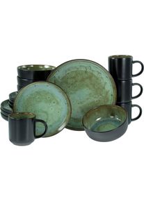 Kombiservice Creatable "Nordic Fjord, Kombiservice 16-tlg", gr&uuml;n, 16 Stk., Steinzeug, Geschirr-Sets, Kombiservice, Reaktivglasur, Scandi-Style