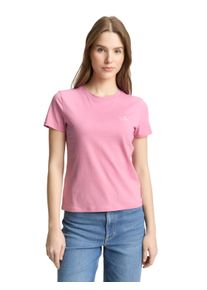 T-Shirt Tom Tailor Denim, Damen, Gr. XS, pink (soft blush rose), Jersey, Obermaterial: 100% Baumwolle, bedruckt, regular fit normal, Rundhals, Shirts T-Shirt, mit Print