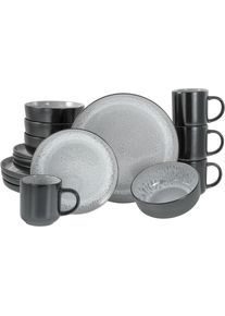 Kombiservice Creatable "Nordic Fjord, Kombiservice 16-tlg", grau (frost), 16 Stk., Steinzeug, Geschirr-Sets, Kombiservice, Reaktivglasur, Scandi-Style