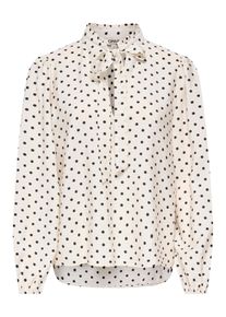 Langarmbluse Only "ONLMAIZEE LS FRILL SHIRT WVN EX", Damen, Gr. XL, cloud dancer aop:small schwarz dot, Web, Obermaterial: 83% Viskose, 17% Nylon, bedruckt, regular fit normal, V-Ausschnitt, Blusen Langarmbluse, Viskosemischung, regular fit