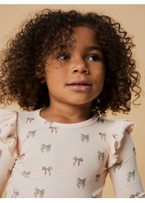 Langarmshirt LIL' ATELIER "NMFGAVO EKO LS SLIM TOP LIL NOOS", M&auml;dchen, Gr. 92, rosa (silber peony aop:bow), Jersey, Obermaterial: 57% Baumwolle, 38% Lyocell, 5% Elasthan, bedruckt, slim fit normal, Rundhals, Shirts Langarmshirt, mit R&uuml;schen, weiche Jersey Rippqualit&auml;t, Slim Fit