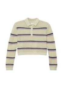 Strickpullover s.Oliver JUNIOR, M&auml;dchen, Gr. 146/152, beige (ecru stripe), Strick, Obermaterial: 50% Baumwolle, 50% Polyacryl, gestreift, normal taillenlang, Rundhals, B&uuml;ndchen, Pullover Strickpullover, im Streifenlook und kurz