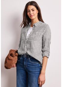 Hemdbluse Street One, Damen, Gr. 38, espresso braun, Web, Obermaterial: 100% Leinen, gestreift, regular fit normal, Rundhals, Manschette, Blusen Hemdbluse, mit Streifen Muster