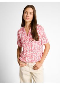 Klassische Bluse Tom Tailor, Damen, Gr. 34, coral pink ginkgo minimal, Web, Obermaterial: 100% Viskose, gemustert, regular fit normal, V-Ausschnitt, gerader Abschluss, Blusen Klassische Bluse, mit All-Over Print