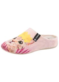 Pantoffel VERBENAS "York Animal Pelo", Damen, Gr. 41, rosa (rosa bunt), Textil, Schuhe Pantoffel, Hausschuh, Clog, Homeslipper mit s&uuml;&szlig;em Katzenmotiv