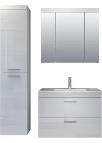 Badezimmer-Set Welltime "Dormoletto", wei&szlig; melamin, wei&szlig; hochglanz tiefzieh, B:130cm H:190cm T:47cm, Holzwerkstoff, Kastenm&ouml;bel-Sets, Badezimmer-Set, Badm&ouml;bel-Set: Hochschrank, Spiegelschrank & Waschbeckenunterschrank