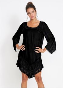 bonprix Femei Tunică de plajă cu dantelă din viscoză, negru, 36