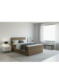 Mid.you , Sandfarben , Textil, Holzwerkstoff , H3 , 140x200 cm , gepolstertes Kopfteil, Federkernmatratze, Stoffauswahl, in verschiedenen Gr&ouml;&szlig;en erh&auml;ltlich , Schlafzimmer, Betten, Boxspringbetten