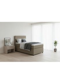 Mid.you , Sandfarben , Textil, Holzwerkstoff , H3 , 90x200 cm , gepolstertes Kopfteil, Federkernmatratze, Stoffauswahl, in verschiedenen Gr&ouml;&szlig;en erh&auml;ltlich , Schlafzimmer, Betten, Boxspringbetten
