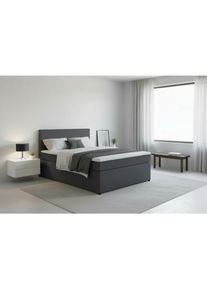 Mid.you , Anthrazit , Textil, Holzwerkstoff , H3 , 140x200 cm , gepolstertes Kopfteil, Federkernmatratze, Stoffauswahl, in verschiedenen Gr&ouml;&szlig;en erh&auml;ltlich , Schlafzimmer, Betten, Boxspringbetten
