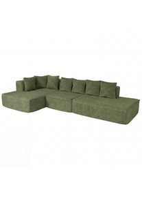 Sofa-Garnitur HWC-Q28, L-Sofa Couch Loungesofa, Stoff Chenille (270 g/m&sup2;) Liegefl&auml;che links 60x310x150cm ~ gr&uuml;n