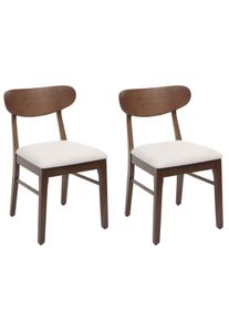 2er-Set Esszimmerstuhl HWC-M59, K&uuml;chenstuhl Stuhl, Stoff/Textil Massiv-Holz ~ dunkles Gestell, creme