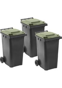 M&uuml;lltonnen DIN EN 840, VE 3 St&uuml;ck, Volumen 3 x 240 l Liter, anthrazit, Deckel gr&uuml;n
