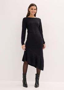 bonprix Strickkleid mit asymmetrischem Saum aus Baumwolle und Kaschmir, schwarz, Gr.52/54 (XXL), Modern und bequem geschnitten, 95% Baumwolle
