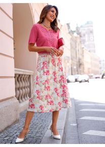 Damen Bahnenrock im floralen Dessin in ecru-fuchsia-bedruckt ,Gr&ouml;&szlig;e 36, WITT, 95% Viskose, 5% Elasthan