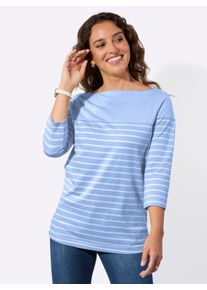 Dames Streepjesshirt met 3/4-mouwen in ijsblauw/ecru gestreept ,maat 36, WITT, 100% Katoen