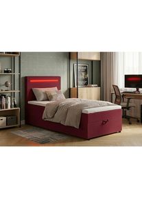 Mid.you , Rot , Textil, Holzwerkstoff , 100x200 cm , Bettkasten, gepolstertes Kopfteil, Beleuchtung, Stoffauswahl , Schlafzimmer, Betten, Boxspringbetten