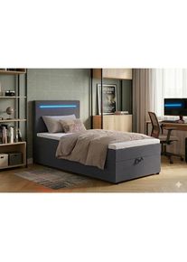 Mid.you , Anthrazit , Textil, Holzwerkstoff , 100x200 cm , Bettkasten, gepolstertes Kopfteil, Beleuchtung, Stoffauswahl , Schlafzimmer, Betten, Boxspringbetten