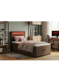 Mid.you , Braun , Textil, Holzwerkstoff , 100x200 cm , Bettkasten, gepolstertes Kopfteil, Beleuchtung, Stoffauswahl , Schlafzimmer, Betten, Boxspringbetten