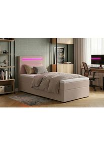 Mid.you , Rosa , Textil, Holzwerkstoff , 100x200 cm , Bettkasten, gepolstertes Kopfteil, Beleuchtung, Stoffauswahl , Schlafzimmer, Betten, Boxspringbetten