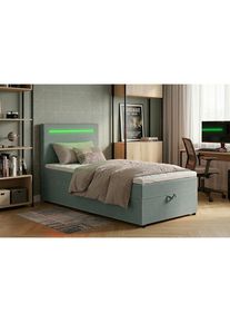 Mid.you , Mintgr&uuml;n , Textil, Holzwerkstoff , 100x200 cm , Bettkasten, gepolstertes Kopfteil, Beleuchtung, Stoffauswahl , Schlafzimmer, Betten, Boxspringbetten