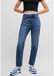 Mom-Jeans HUGO BLUE "Noe", Damen, Gr. 26, L&auml;nge 34, blau (medium blau 427), Jeans, Obermaterial: 99% Baumwolle, 1% Elasthan, unifarben, gerade, Jeans Mom-Jeans, Straight Fit Jeans mit hoher Leibh&ouml;he