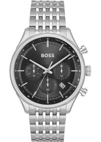 Chronograph BOSS "GREGOR", silber (silberfarben, schwarz), Armbanduhren, Damen, Chronograph, Quarzuhr, Herrenuhr, Armbanduhr, Stoppfunktion, Edelstahlarmband