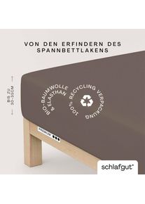 Spannbettlaken Schlafgut "PREMIUM Mako-Zwirn-Jersey, 220 g/m&sup2;, 95% Bio-Baumwolle, 5% Elasthan", beige (sand deep), 1 Stk., Mako-Zwirn-Jersey, 180-200x200-220 30cm, Mako-Zwirn-Jersey, Obermaterial: 95% Baumwolle, 5% Elasthan, Bettlaken, Spannbettlaken, Bettlaken bis 30 cm H&ouml;he, PREMIUM-Qualit&auml;t langlebig, perfekter Sitz