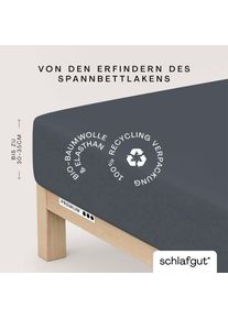 Spannbettlaken Schlafgut "PREMIUM Mako-Zwirn-Jersey, 220 g/m&sup2;, 95% Bio-Baumwolle, 5% Elasthan", grau (grau deep), 1 Stk., Mako-Zwirn-Jersey, 120-130x200-220 30cm, Mako-Zwirn-Jersey, Obermaterial: 95% Baumwolle, 5% Elasthan, Bettlaken, Spannbettlaken, Bettlaken bis 30 cm H&ouml;he, PREMIUM-Qualit&auml;t langlebig, perfekter Sitz