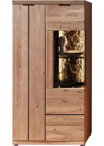 Vitrine Innostyle "Donna Vitrine, 75x148x42 (BxHxT)", wildeiche bianco, anthrazit, B:75cm H:148cm T:42cm, ABS-Kunststoff, Aluminium, Glas, Holzwerkstoff, Massivholz, Metall, Schr&auml;nke, Vitrine, Beleuchtung bestellbar, 2 t&uuml;rig, Softclose, Echtkork Absetzung