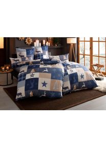 Bettw&auml;sche OTTO HOME "Nicholas", blau, B/L: 135cm x 200cm, 1 Stk., 1 Stk., Biber, B/L: 80cm x 80cm, 2 Stk., Biber, Obermaterial: 100% Baumwolle, Bettw&auml;sche, Bettw&auml;sche, Weihnachtsbettw&auml;sche, Winter, in 3 Qualit&auml;ten verf&uuml;gbar